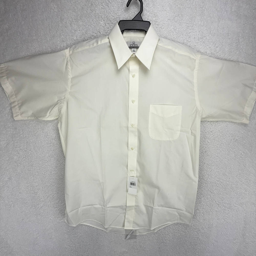 Enro Ultra Poplin Mens Size‎ 16 Half Sleeve Button Down Dress Shirt Cream White